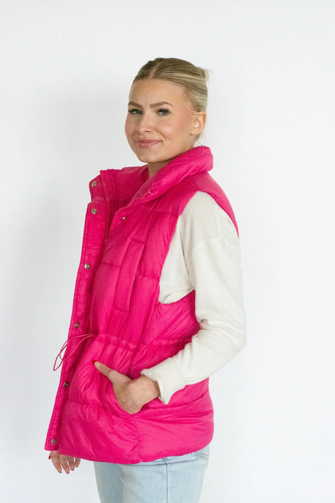 Snow Much Love Pink Puffer Vest