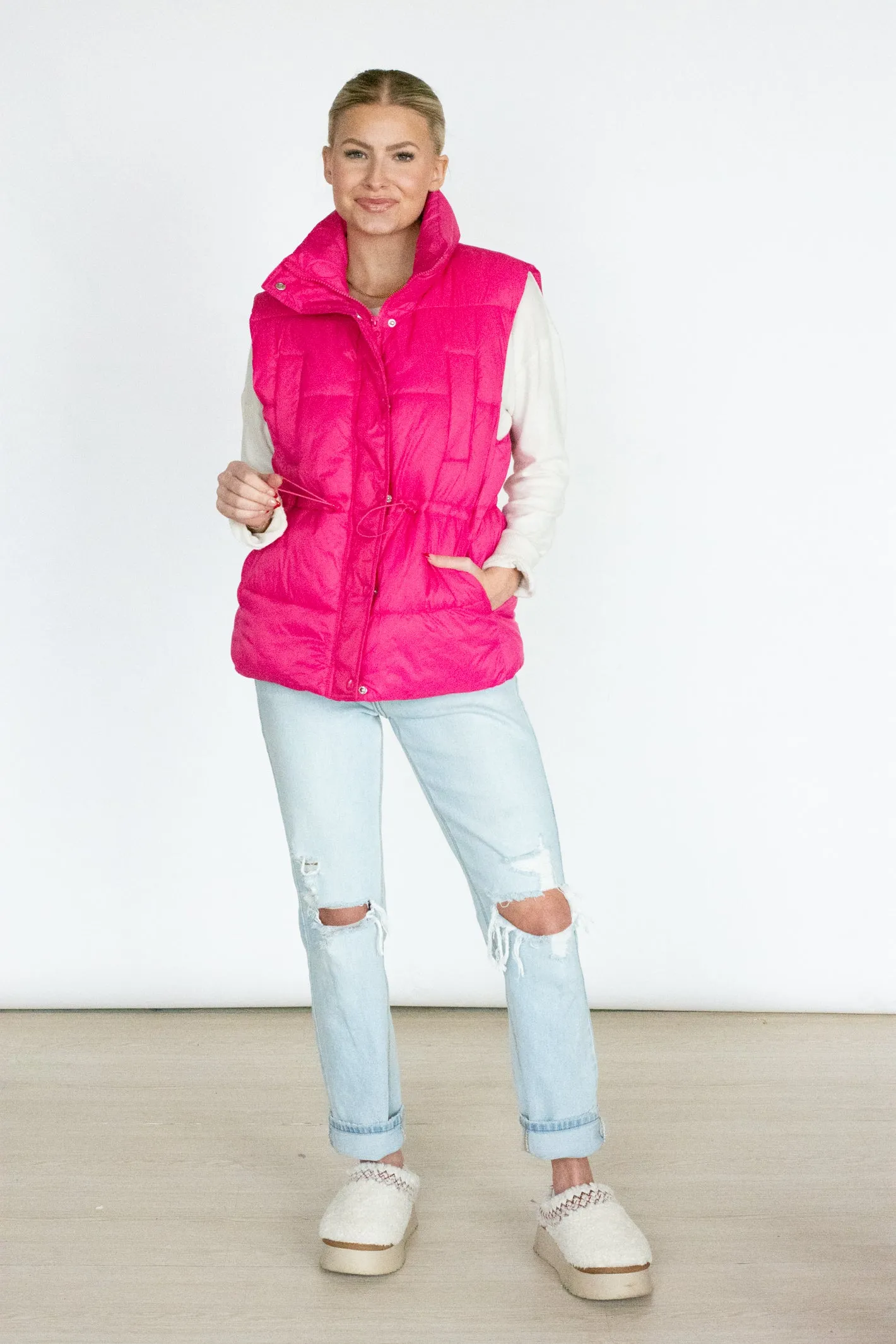 Snow Much Love Pink Puffer Vest