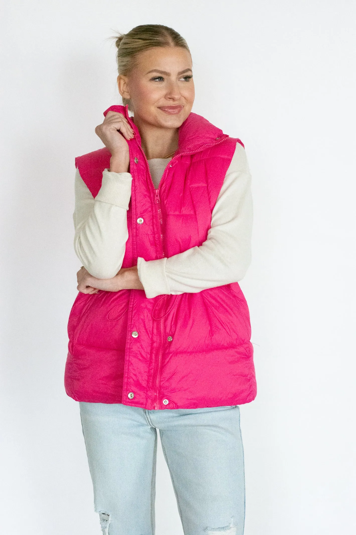 Snow Much Love Pink Puffer Vest