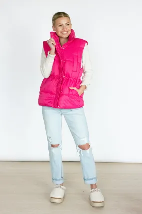 Snow Much Love Pink Puffer Vest