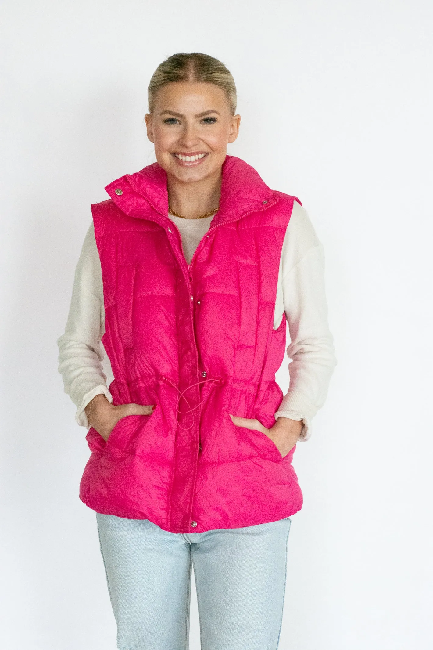 Snow Much Love Pink Puffer Vest