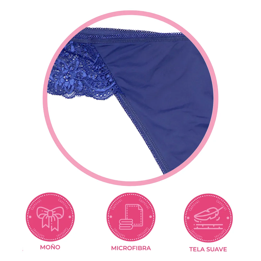 Tanga coordinable con detalles de encaje azul 64515 Carnival