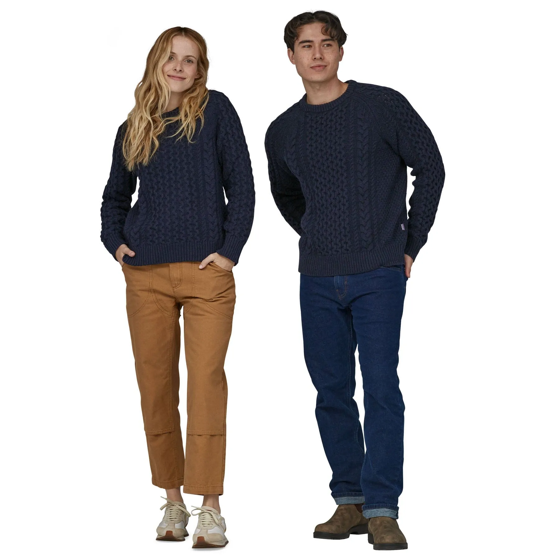 Unisex Cable Knit Crewneck Sweater - Recycled Wool & Recycled Nylon