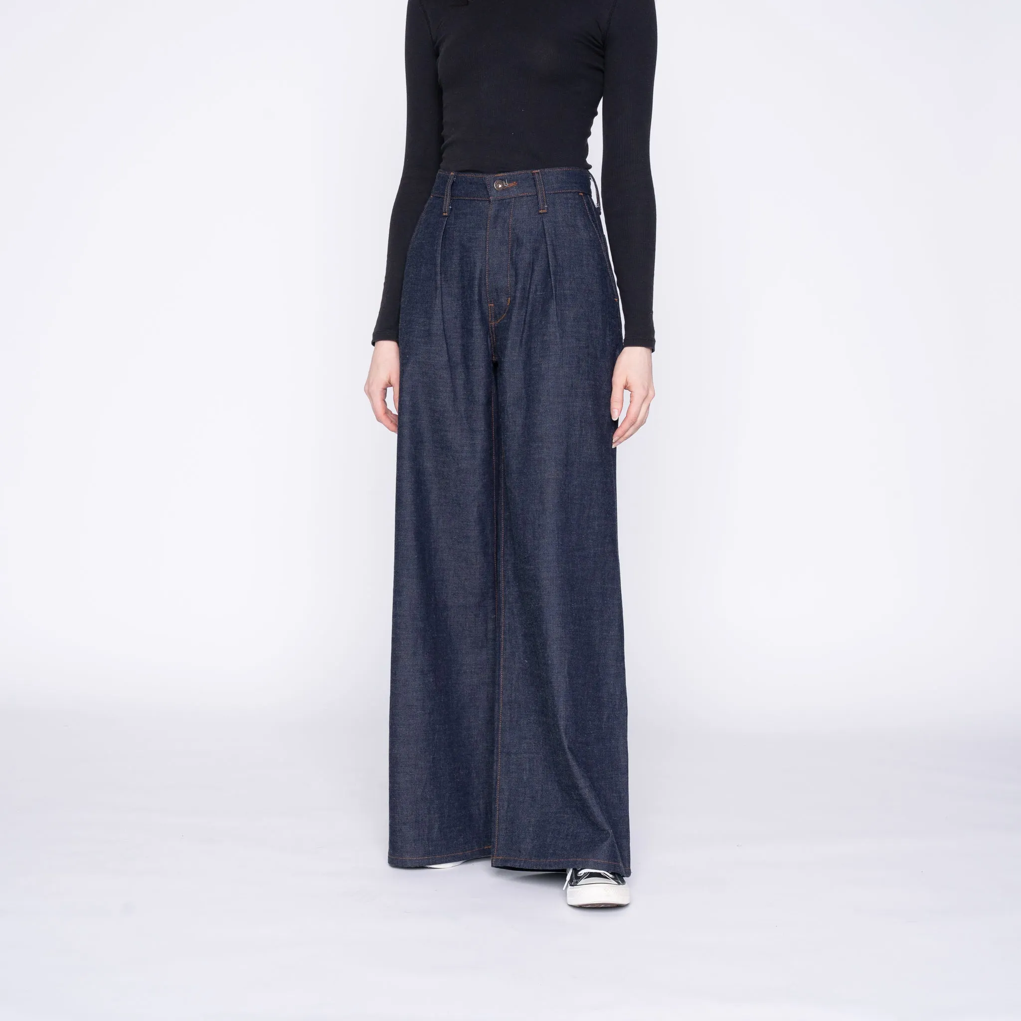 Wide Leg Trouser - Slub Nep Rinsed Denim